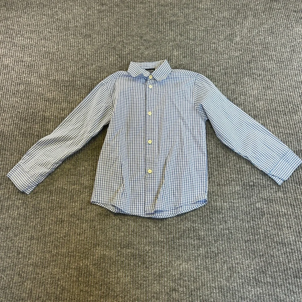 Chaps Boys Size 6 Blue White Plaid Cotton Blend Long Sleeve Button Down Shirt